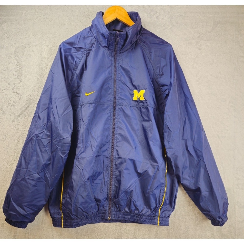 VTG Nike Team Michigan Wolverines Windbreaker Jacket Mens Large Navy Full Zip